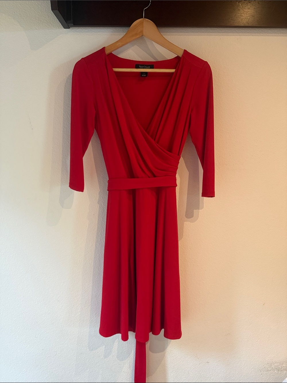 White House Black Market Midi Faux Wrap Dress with Belt & Pockets, Red